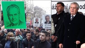 Prezident Zeman na Albertově: Jeho příznivci si přinesli zelené karty