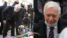 Exprezident Václav Klaus na Národní třídě s rouškou pod bradou (17. 11. 2020)