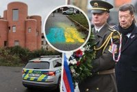 Policie před barákem Okamury kvůli vlajkám Ukrajiny. Šéf SPD byl na pietě