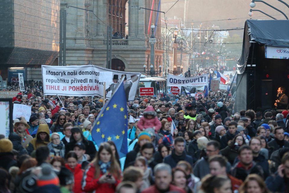 Demonstrace při výročí 17. Listopadu v Praze.