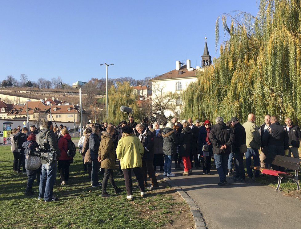 Shromáždění na podporu Andreje Babiše a hnutí ANO se zúčastnilo zhruba 40 lidí. (17.11.2018)