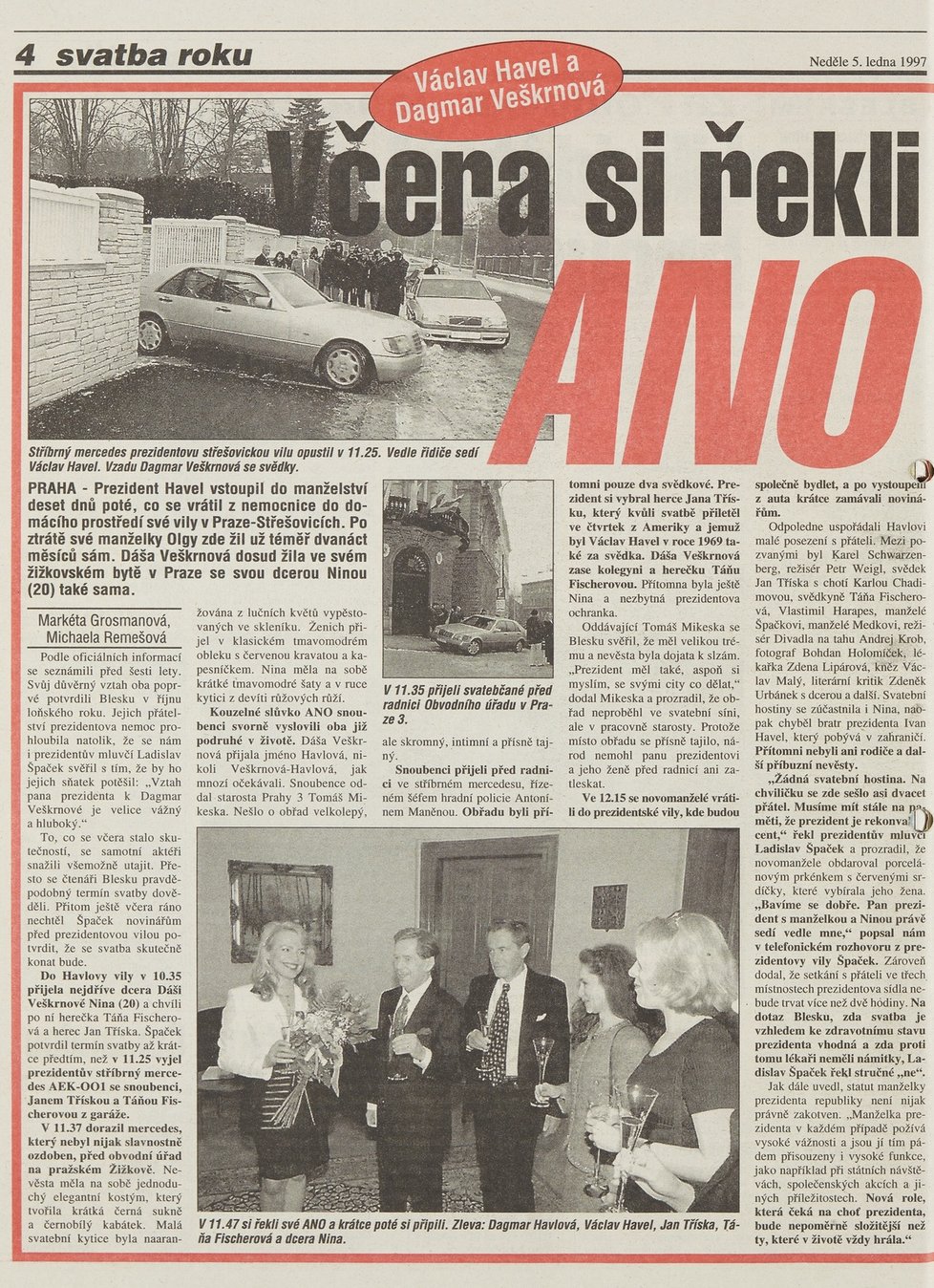 Takhle se o svatbě psalo 5. ledna 1997.