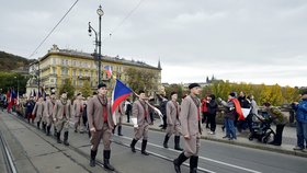 Sokolové v pochodu pro republiku uspořádaném 27. října 2018 k oslavám stého výročí založení Československa. Pochod vyrazil od Tyršova domu na Újezdě přes Národní třídu na Václavské náměstí.