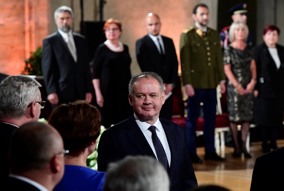 Slovenský prezident Andrej Kiska ve Vladislavském sále Pražského hradu, kde se 28. října 2018 konal slavnostní ceremoniál udílení státních vyznamenání.