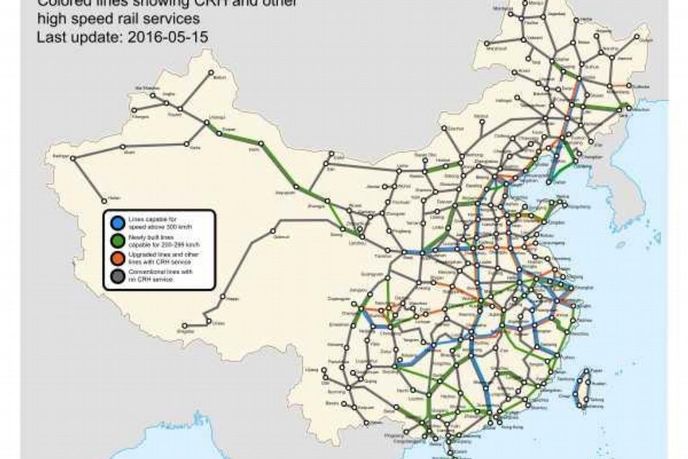 Mapa čínské železniční sítě Mapa čínské železniční sítě
