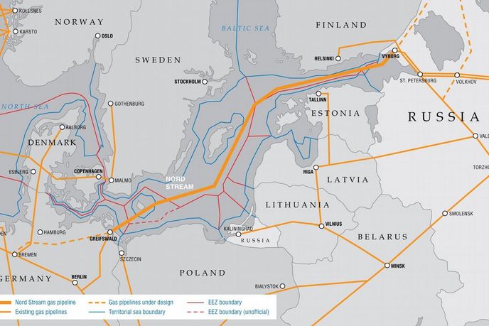 Mapa plynovodu Nord Stream Mapa plynovodu Nord Stream