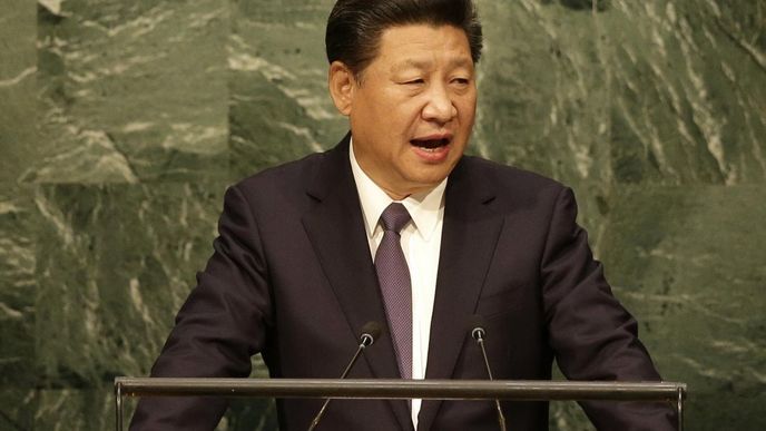 Čínský prezident Si Ťin-Pching při projevu v OSN Čínský prezident Si Ťin-Pching při projevu v OSN