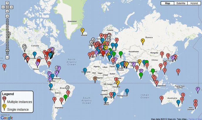 mapa kořenových serverů mapa kořenových serverů