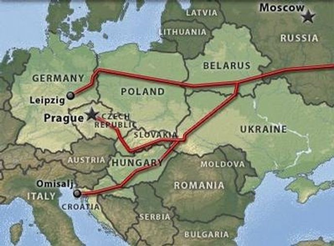 Zjednodušený nákres dvou větví ropovodu Družba Zjednodušený nákres dvou větví ropovodu Družba