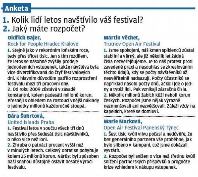 Tuzemské festivaly zažily odliv návštěvníků Tuzemské festivaly zažily odliv návštěvníků