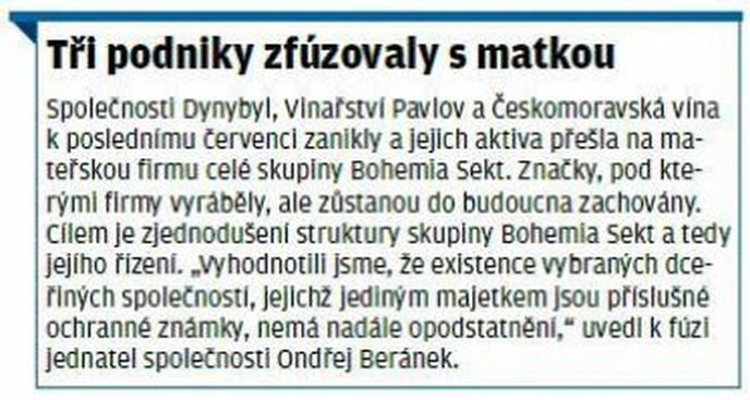 Tri podniky zfúzovaly s matkou Tri podniky zfúzovaly s matkou