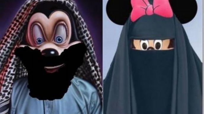 Vousatý myšák Mickey a Minnie v čádoru Vousatý myšák Mickey a Minnie v čádoru