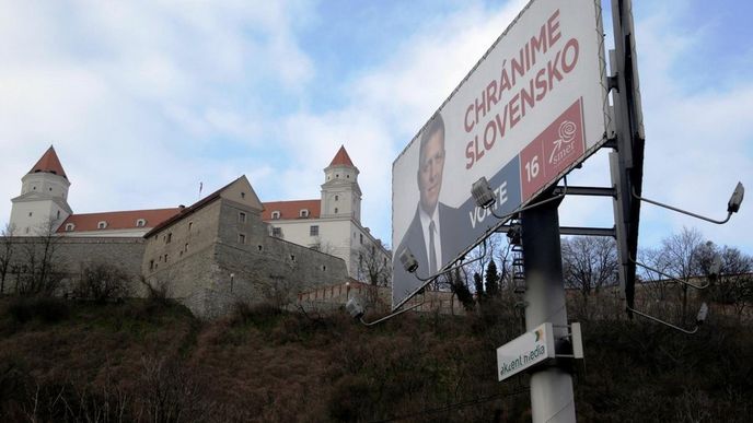 Předvolební billboard strany Směr-SD slovenského premiéra Roberta Fica Předvolební billboard strany Směr-SD slovenského premiéra Roberta Fica
