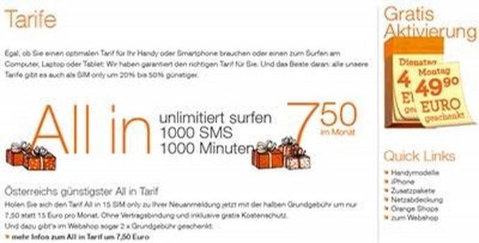 Vánoční nabídka rakouského Orange s aktivací zdarma. A co říkáte na tarif s tisícovkou minut, SMS a neomezenými daty za méně něž 200 Kč měsíčně? Vánoční nabídka rakouského Orange s aktivací zdarma. A co říkáte na tarif s tisícovkou minut, SMS a neomezenými daty za méně něž 200 Kč měsíčně?