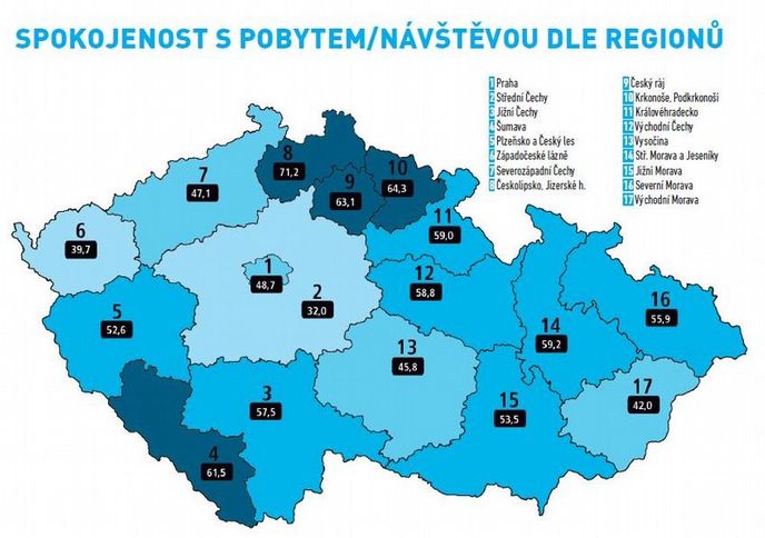 SPOKOJENOST S POBYTEM/NÁVŠTĚVOU DLE REGIONŮ SPOKOJENOST S POBYTEM/NÁVŠTĚVOU DLE REGIONŮ