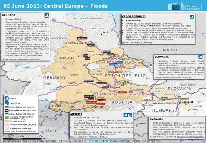 Povodňová mapa Evropské komise Povodňová mapa Evropské komise