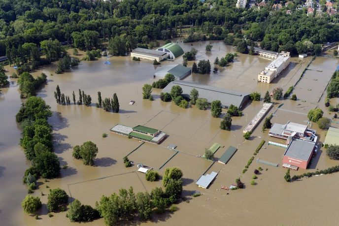 Vltavou zatopená část pražské Stromovky u Císařského Mlýna Vltavou zatopená část pražské Stromovky u Císařského Mlýna