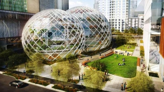 Vizualizace nové budovy společnosti Amazon Vizualizace nové budovy společnosti Amazon