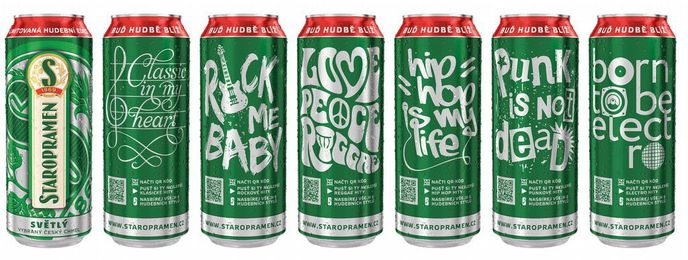 Plechovky Staropramen v designu šesti hudebních stylů Plechovky Staropramen v designu šesti hudebních stylů