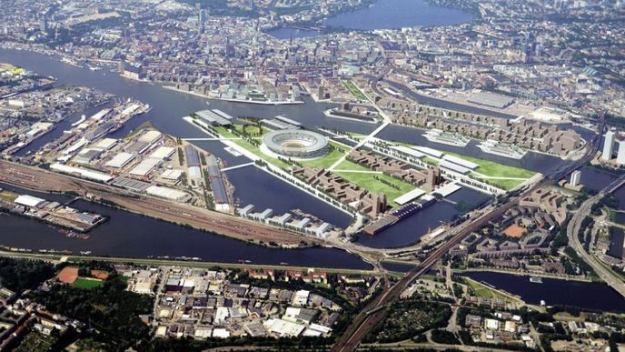 Vizualizace olympijského stadionu v Hamburku Vizualizace olympijského stadionu v Hamburku