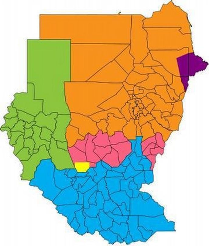 Mapa rozdělení Súdánu. Mapa rozdělení Súdánu.