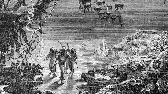 Ilustrace z originálního knižního vydání Dvaceti tisíc mil pod mořem Ilustrace z originálního knižního vydání Dvaceti tisíc mil pod mořem