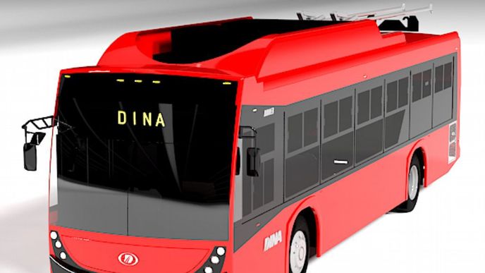 Vizualizace trolejbusu, který bude Škoda Transportation vyrábět společně se společností Dina Vizualizace trolejbusu, který bude Škoda Transportation vyrábět společně se společností Dina