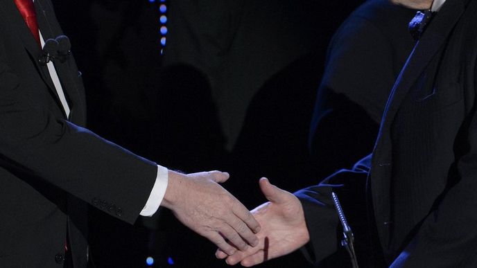 Miloš Zeman a Karel Schwarzenberg v poslední předvolební televizní debatě Miloš Zeman a Karel Schwarzenberg v poslední předvolební televizní debatě