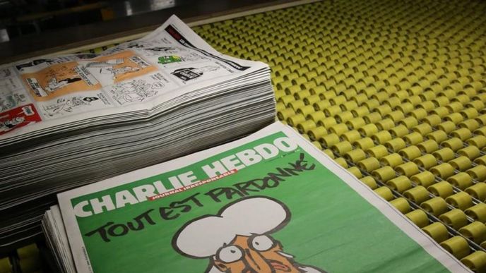 Nezalekli se a dál pokračují ve šlépějích svých mrtvých kolegů. Francouzský týdeník Charlie Hebdo, který se stal minulý týden terčem teroristického útoku, vyjde ve středu s karikaturou plačícího muslimského proroka Mohameda a nápisem Je suis Charlie (Já jsem Charlie) na titulní straně. Nezalekli se a dál pokračují ve šlépějích svých mrtvých kolegů. Francouzský týdeník Charlie Hebdo, který se stal minulý týden terčem teroristického útoku, vyjde ve středu s karikaturou plačícího muslimského proroka Mohameda a nápisem Je suis Charlie (Já jsem Charlie) na titulní straně.