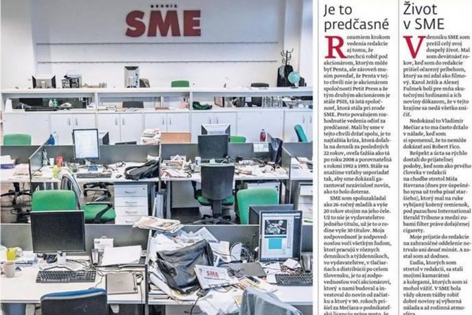 Středeční titulní strana deníku Sme Středeční titulní strana deníku Sme