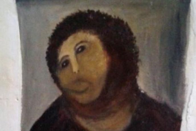 Zničená freska Ecce Homo ve španělském kostele Zničená freska Ecce Homo ve španělském kostele