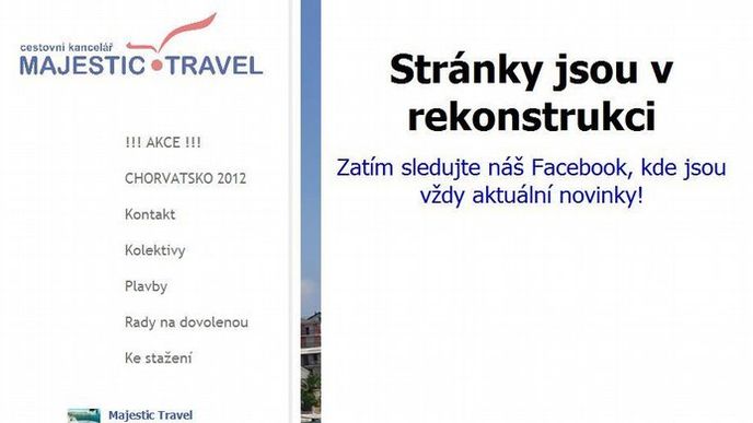 Tak vypadají dnes stránky cestovky Majestic Travel Tak vypadají dnes stránky cestovky Majestic Travel