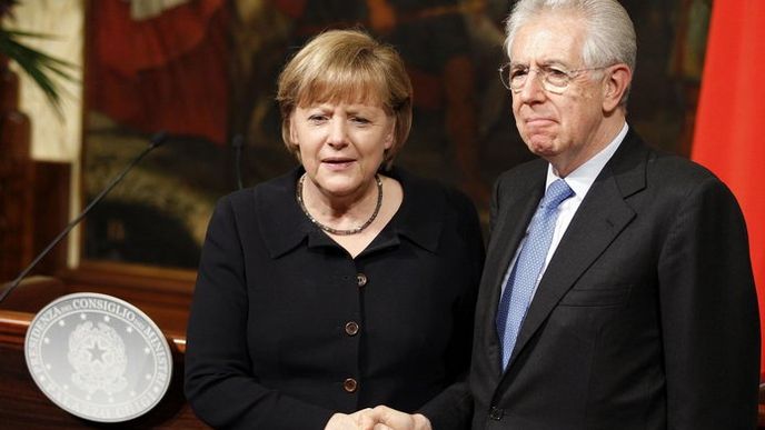 Kancléřka Merkelová a italský premiér Monti Kancléřka Merkelová a italský premiér Monti