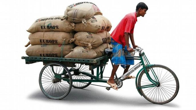 Koláž - domorodý cyklista v Bangladéši. Koláž - domorodý cyklista v Bangladéši.