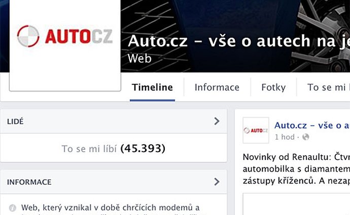 Facebook Auto.cz má více než 45.000 fanoušků. Děkujeme!