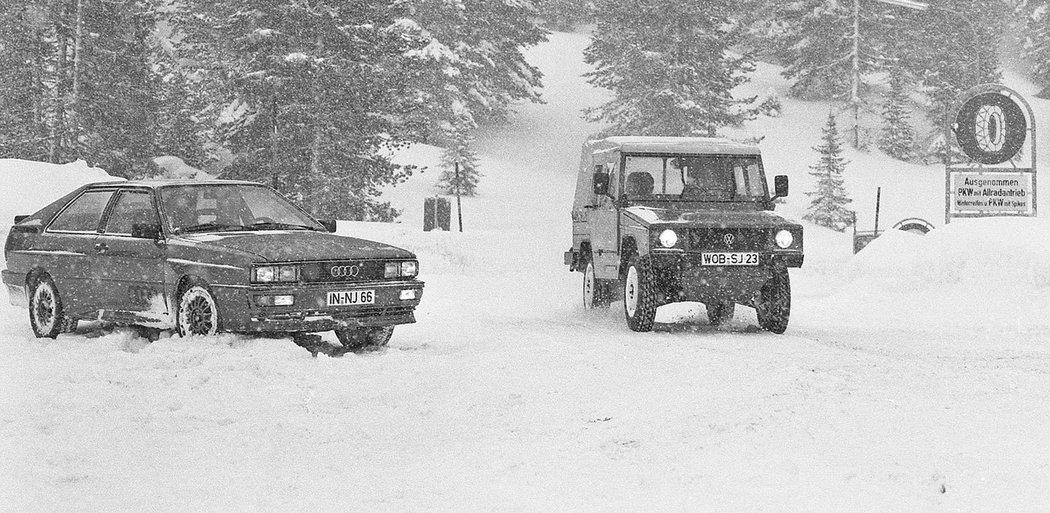 Předlohou pro pohon quattro se stal vojenský Volkswagen Iltis (Type 183), který se při testech na sněhu ukázal jako daleko schopnější než mnohem silnější audi s pohonem předních kol