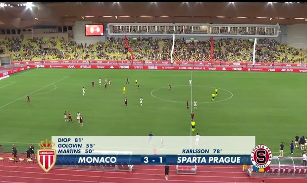 SESTŘIH: Monaco - Sparta 3:1. Letenští padli znovu o dva góly a přesouvají se do Evropské ligy