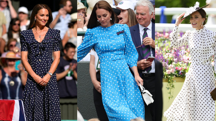 Vévodkyně Catherine sází na puntíky často. Jen v nedávné době je dvakrát oblékla na Wimbledon a jednou na Royal Ascot.