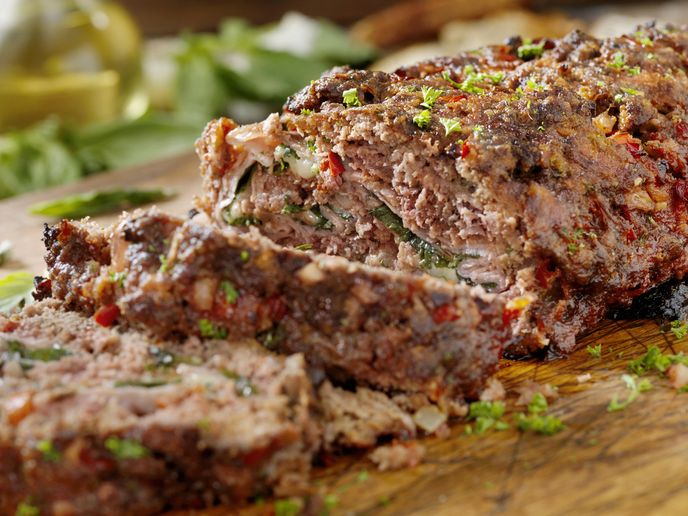 Sicilian Style Rolled Meatloaf with Deli Ham, Basil and Mozzarella