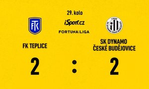 SESTŘIH: Teplice - České Budějovice 2:2. Dynamo srovnalo z penalty 