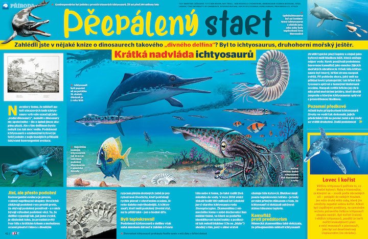 Zahlédli jste v nějaké knize o dinosaurech takového „divného delfína“? Byl to ichtyosaurus, druhohorní mořský ještěr. Víc se dozvíte v časopisu ABC č. 12/2020