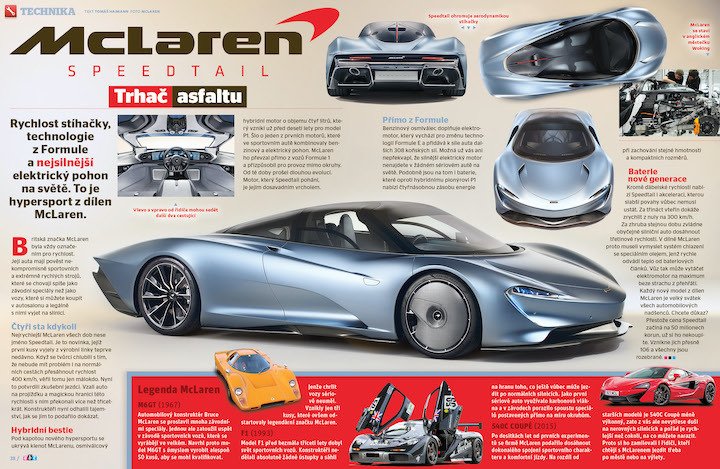 Rychlost stíhačky, technologie z Formule a nejsilnější elektrický pohon na světě. To je hypersport McLaren Speedtail, který předtsvaujeme v novém čísle časopisu ABC 15/2020