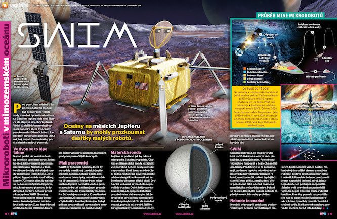 Oceány na měsících Jupiteru a Saturnu by mohly prozkoumat desítky malých robotů. Více v ABC