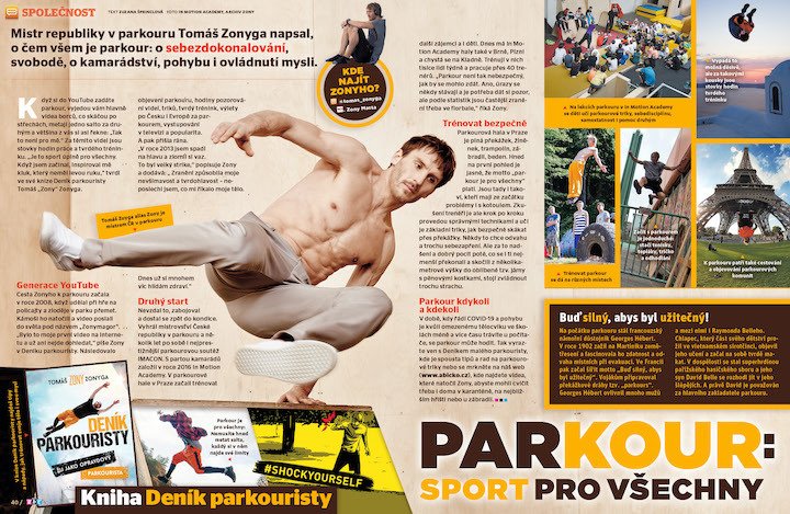 Mistr republiky v parkouru Tomáš Zonyga napsal, o čem všem je parkour. Víc se dozvíte v čaqsopisu ABC č. 21/2020