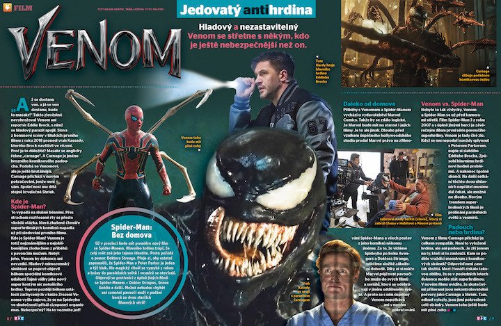 Jedovatý antihrdina Venom se vrací ve filmu, který není tak úplně od Marvelu. Víc prozradí časopis ABC č. 21/2021