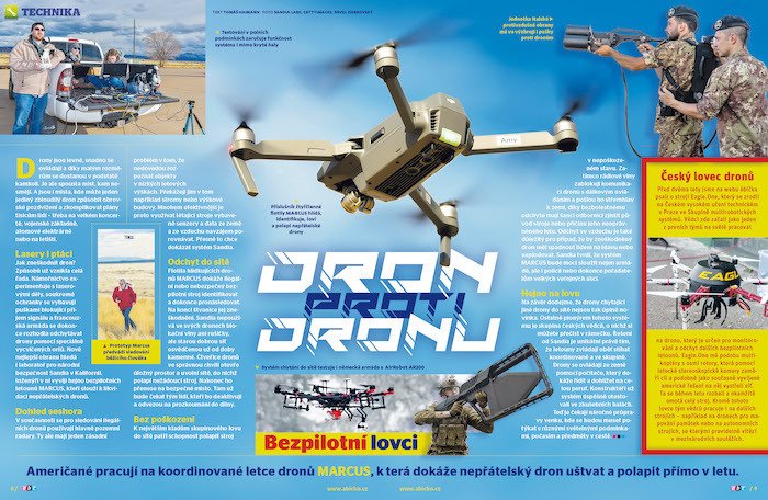 Američané pracují na koordinované letce dronů MARCUS, která dokáže nepřátelský dron uštvat a polapit přímo v letu.  Víc prozradí časopis ABC č. 8/2020