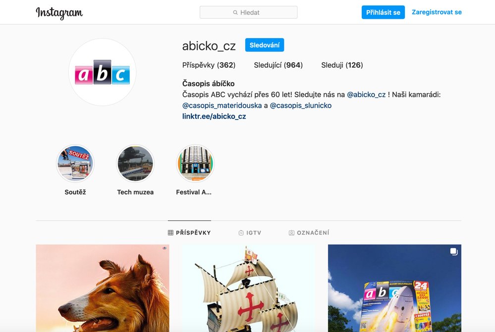 Časopis ABC je aktivní na Instagramu