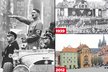 Chebský Zelný trh v roce 1938 a náměstí Krále Jiřího z Podebrad dnes: Kdysi tyto prostory přivítaly Adolfa Hitlera