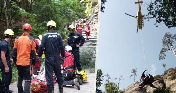 Dva náročné zásahy v Adršpašských skalách: Jednoho pacienta vyzvedl vrtulník, druhý jel loďkou 