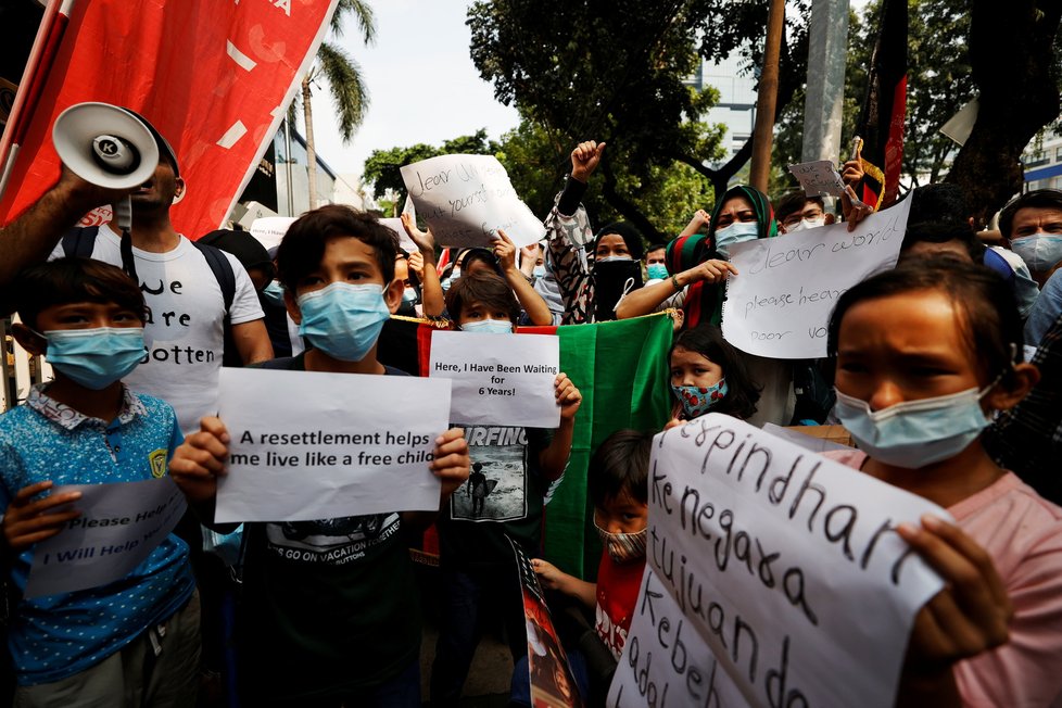 Protest Afghánců v Indonésii.